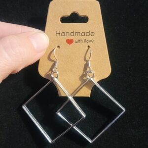 Zinc Alloy Square Loop Earrings 2.5 In Long,  1.5  In Pendant